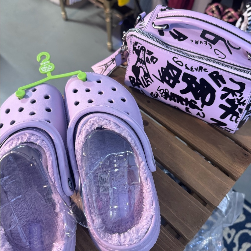 CROCS and PURSE COMBO women’s  Light Purple Slippers